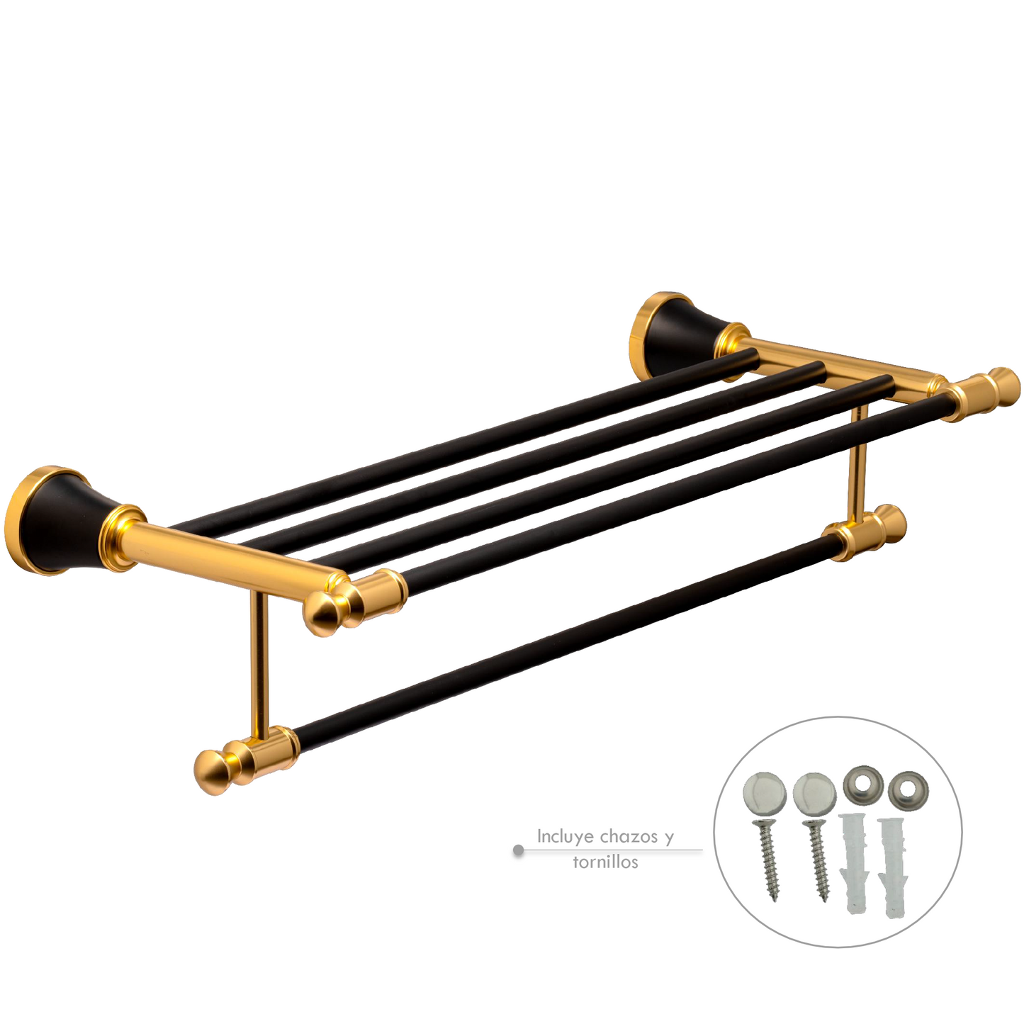 Toallero Hotelero para Baño en Aluminio Negro/Dorado
