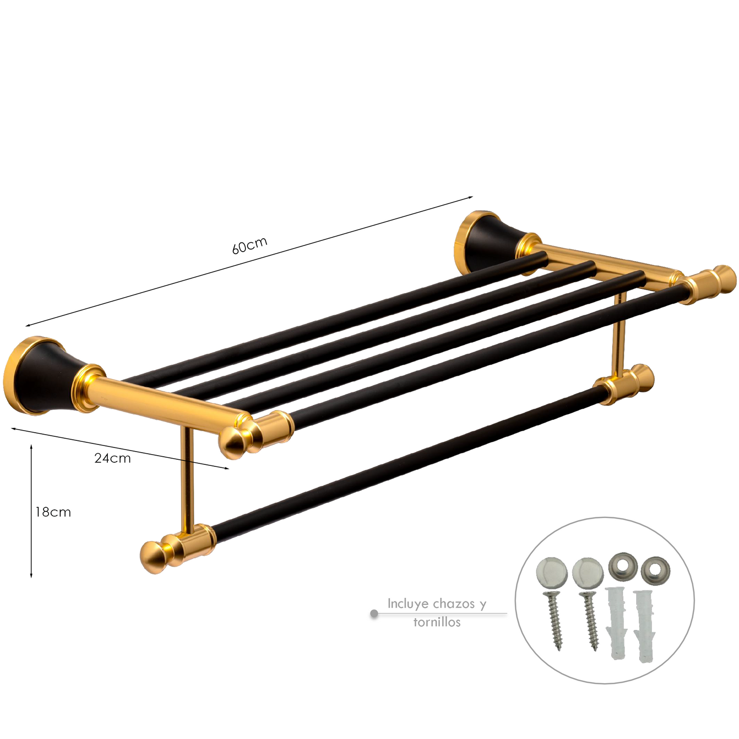 Toallero Hotelero para Baño en Aluminio Negro/Dorado