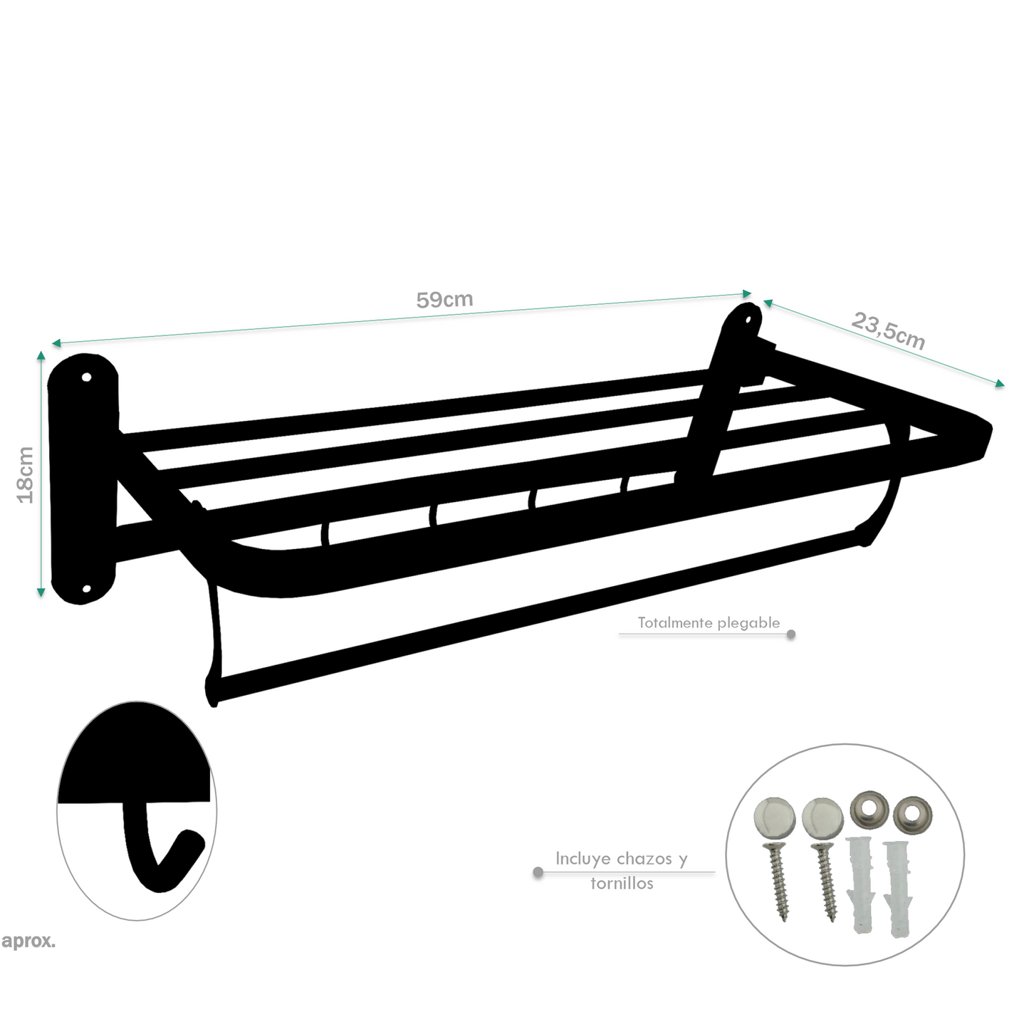 Toallero Hotelero para Baño Acero 304 Negro