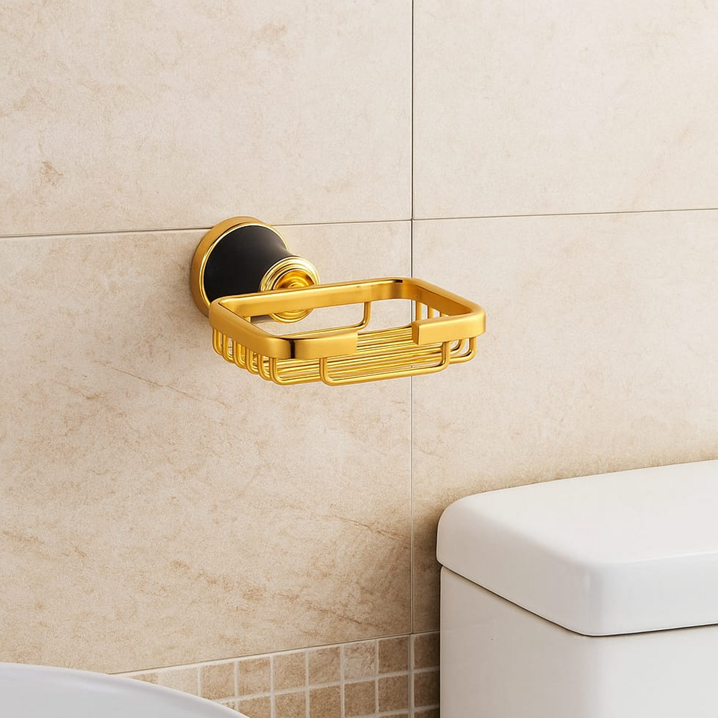 Jabonera Canastilla para Baño Aluminio Dorado Diamante