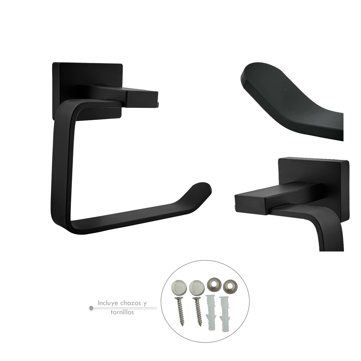 Portarrollo para Baño en Aluminio Negro Mate Perla