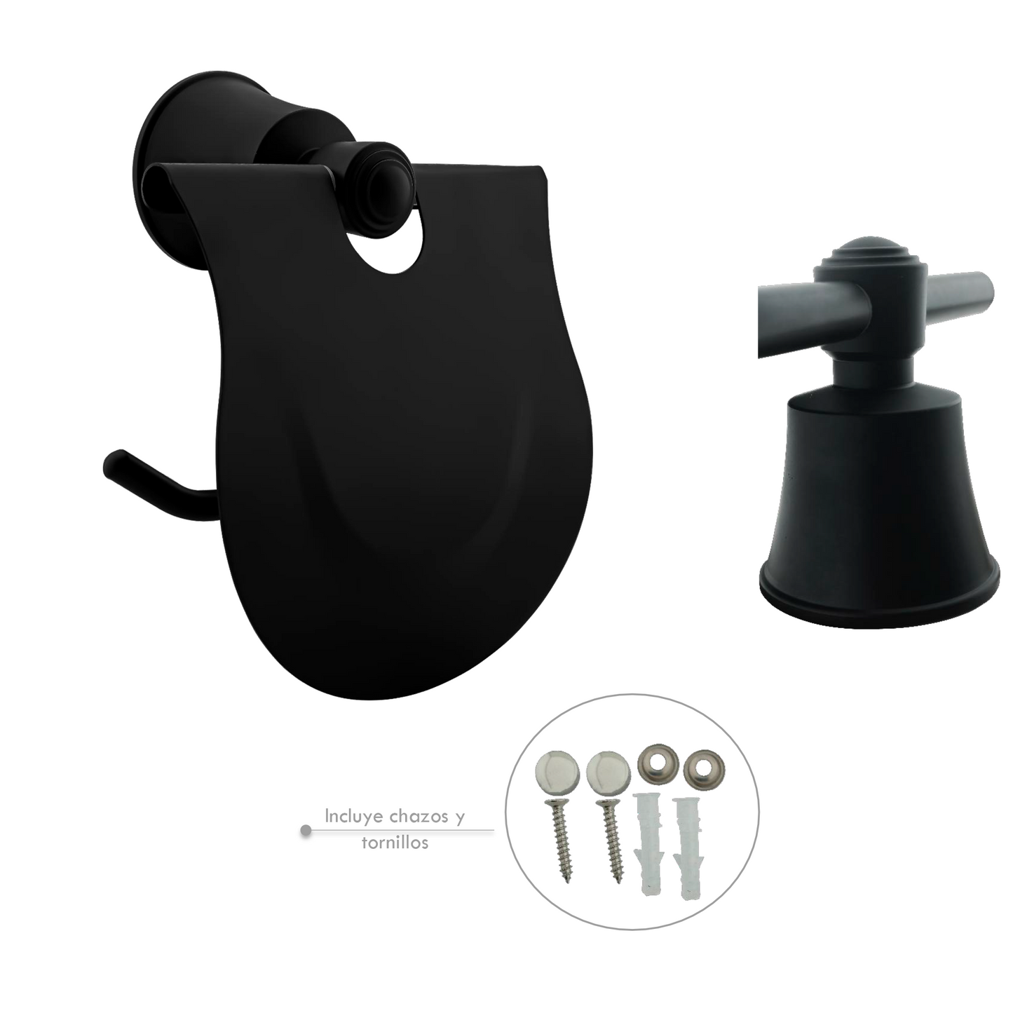 Portarrollo para Baño con Tapa Negro Mate Aluminio Turm