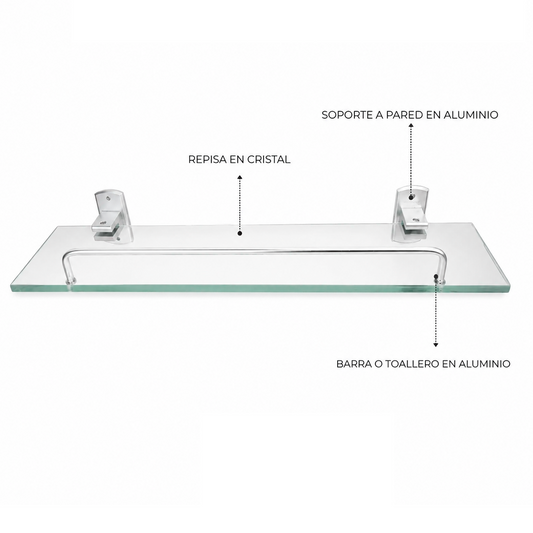 Repisa para Baño en Vidrio Base en Aluminio Gris