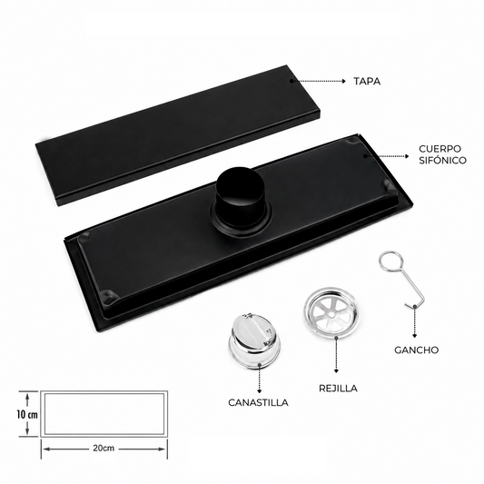 Rejilla de Piso Invisible 20*10cm Antiolor Negro Mate