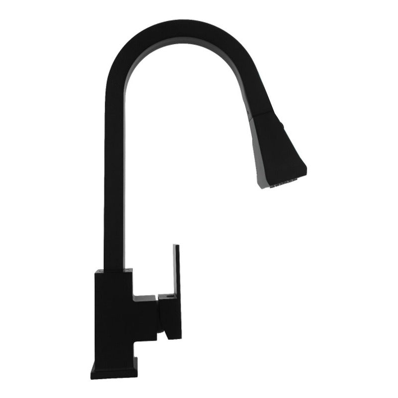 Griferia Lavaplatos Monocontrol Extraible Cuadrado Negro
