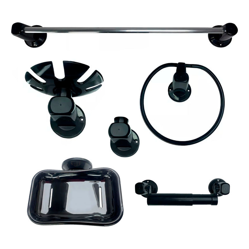Juego De Accesorios Baño Redondo Abs Negro X6