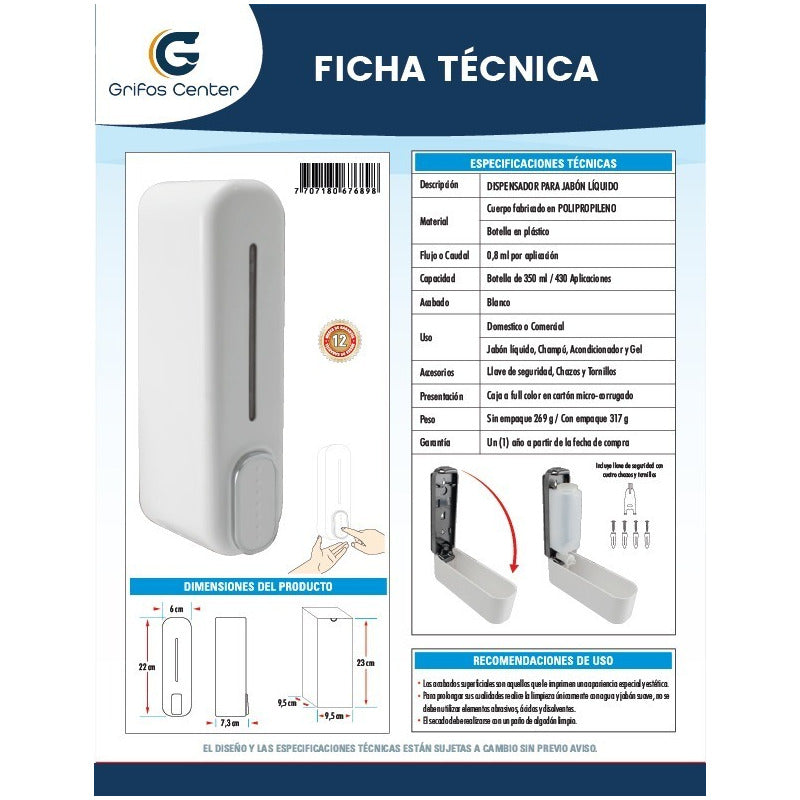 Dispensador De Jabon Liquido Blanco