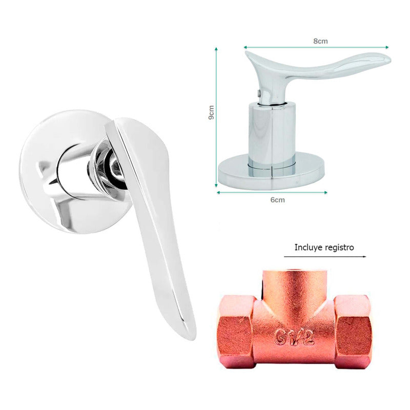 Kit Ducha Cuad.neg.20cm + Tubo + Manija Registro A.fria Mig
