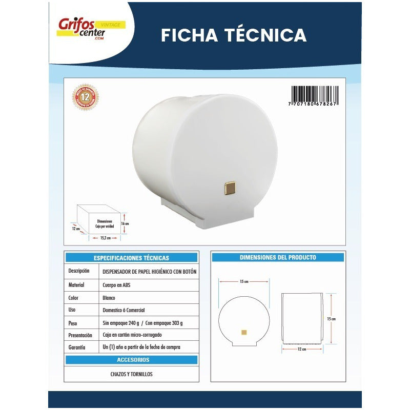 Dispensador De Papel Higienico Con Boton