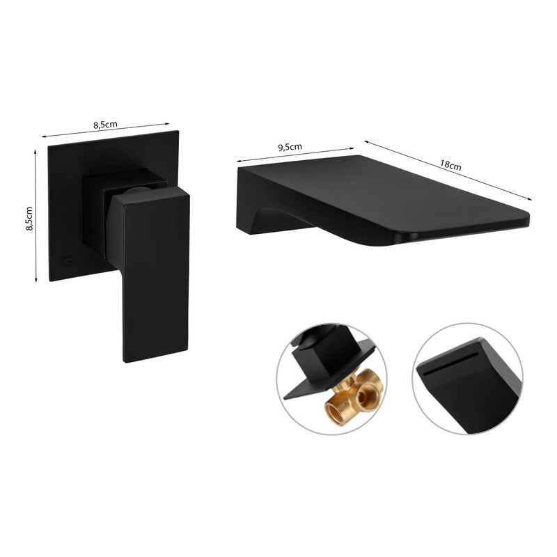 Griferia Monocontrol Lavamanos Pared Cascada Negro Mate