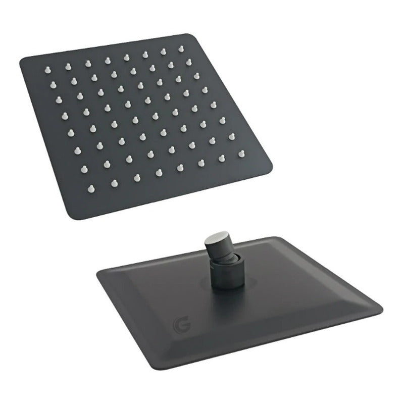Kit De Ducha 20 X20 Cm + Tubo 40cm + Monocontrol Negro Vinta