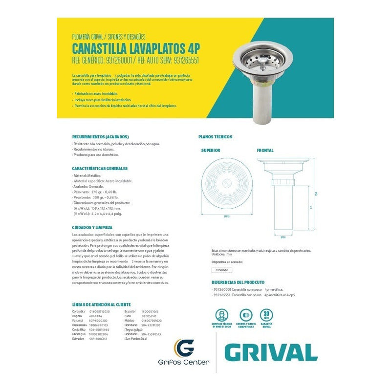 Canastilla Con Sosco 4 Pulgadas Metálica Grival