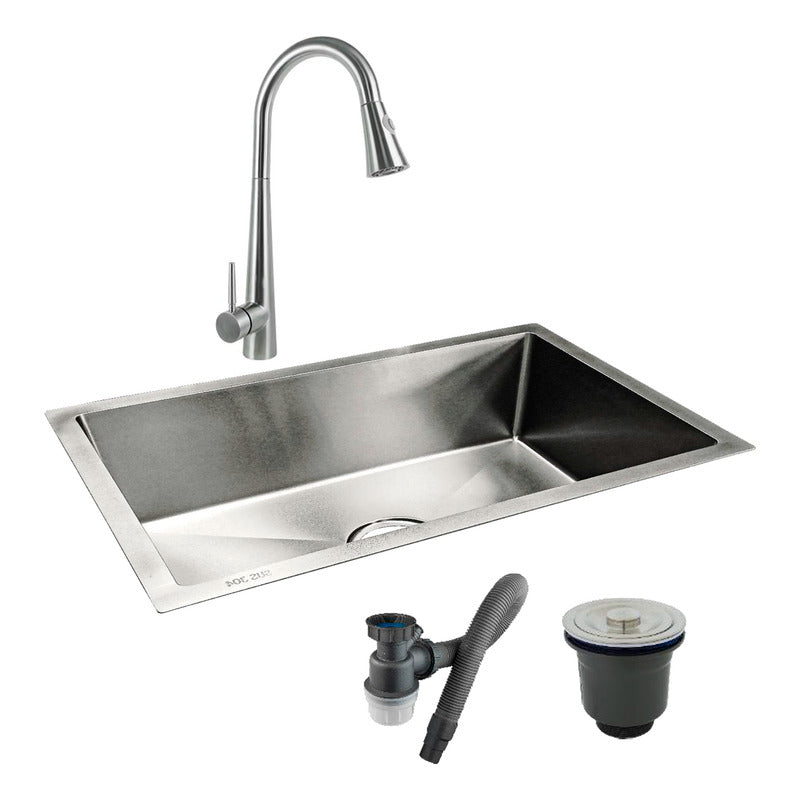 Combo Lavaplatos 100*40cm+griferia Extraible Plata+accesorio