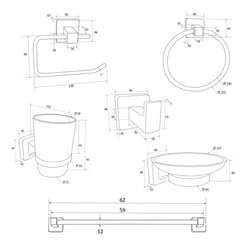 Juego De Accesorios Baño Plateado Cromado Lucca X6