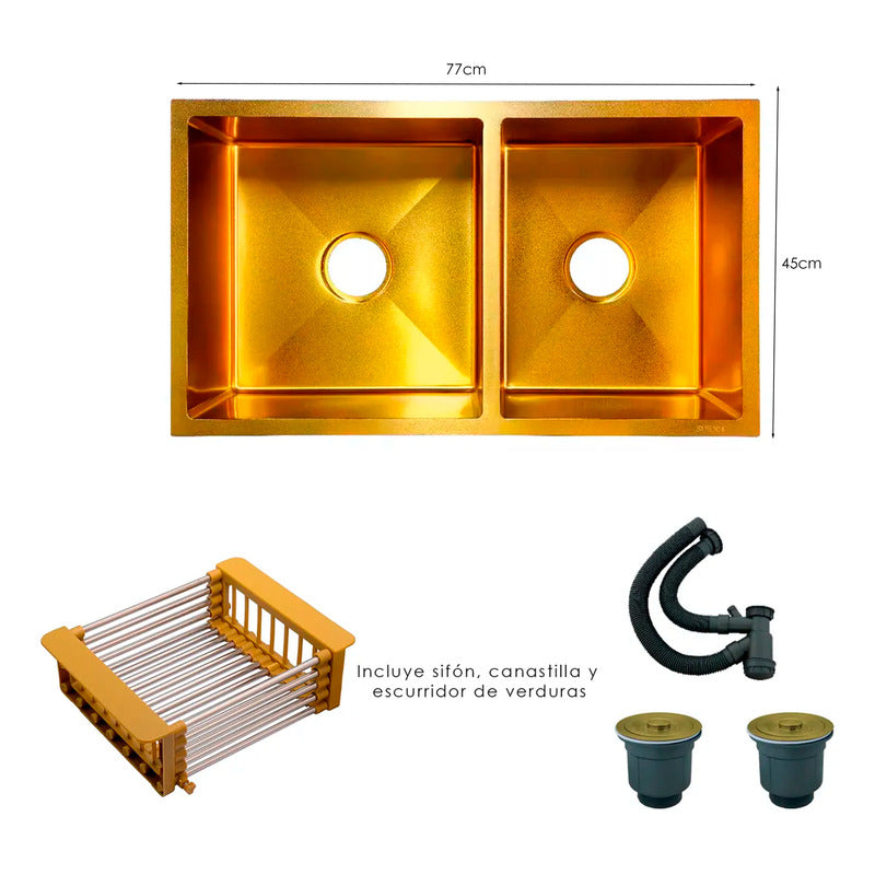 Combo Lavaplatos Doble 77*45cm+griferia Lvp Oro L Cepillado