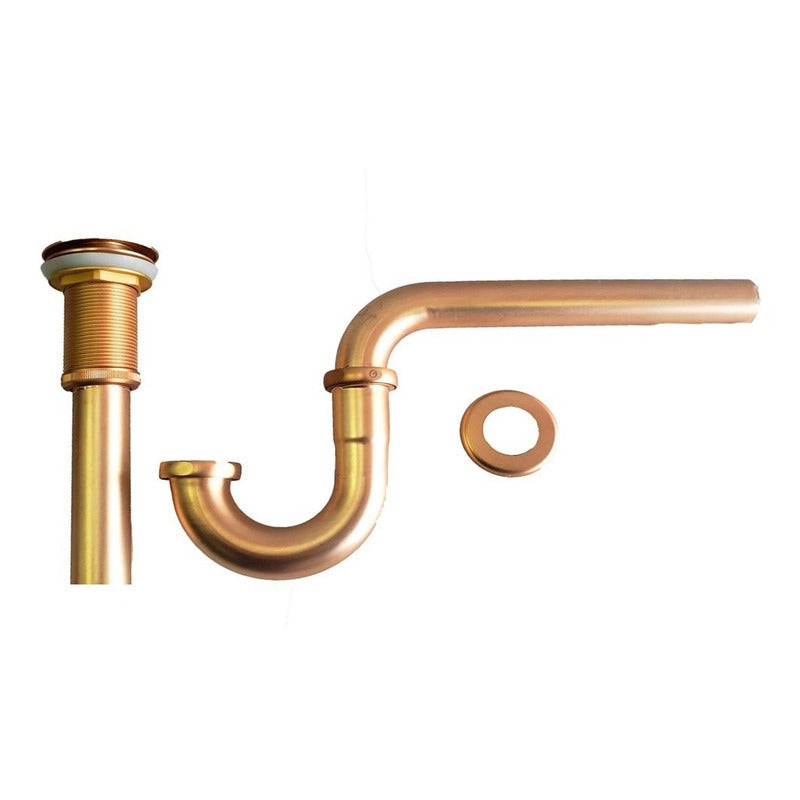 Kit Desague Push En Bronce + Sifón En Acero Oro Latón
