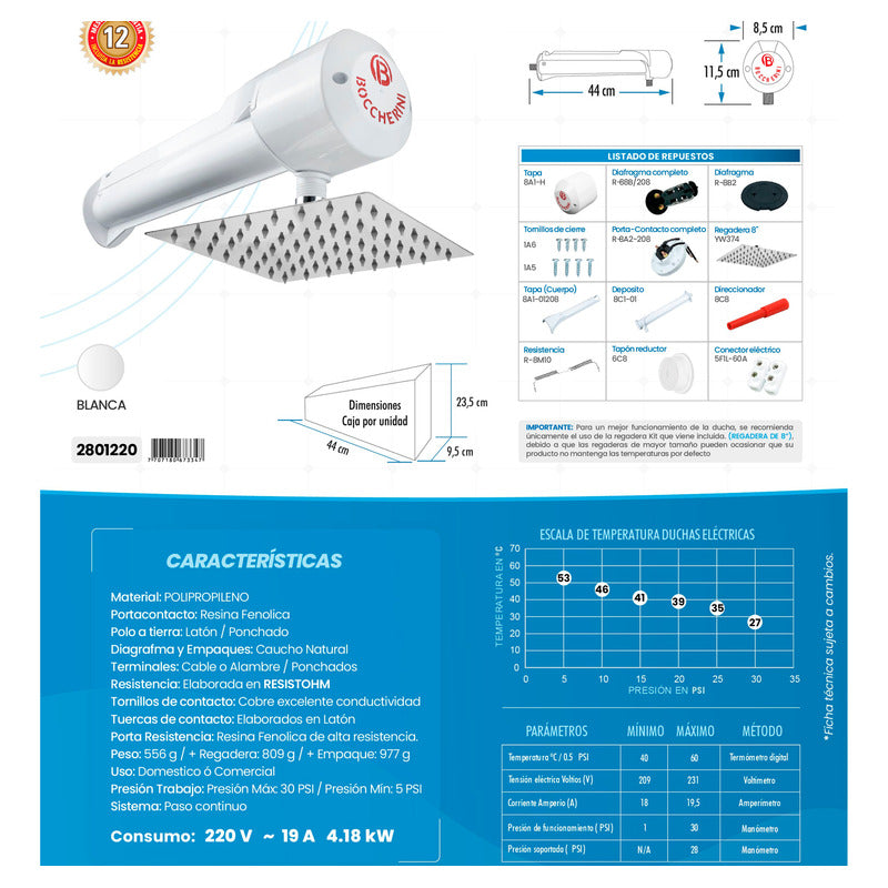 Ducha Eléctrica Lusso Color Blanco 110v