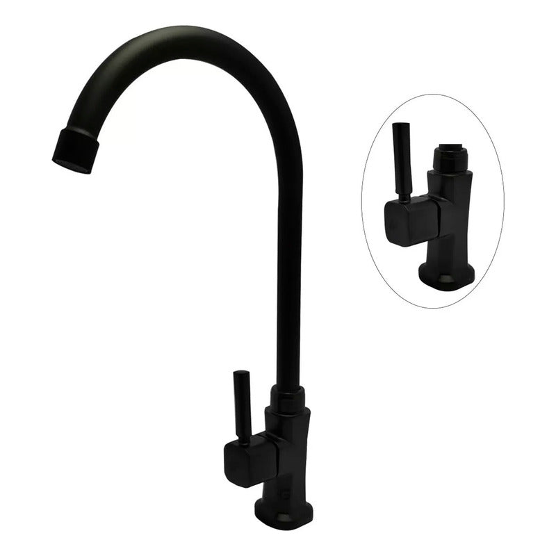 Grifería Lavaplatos Agua Fría Negro Mate Cuello Curvo