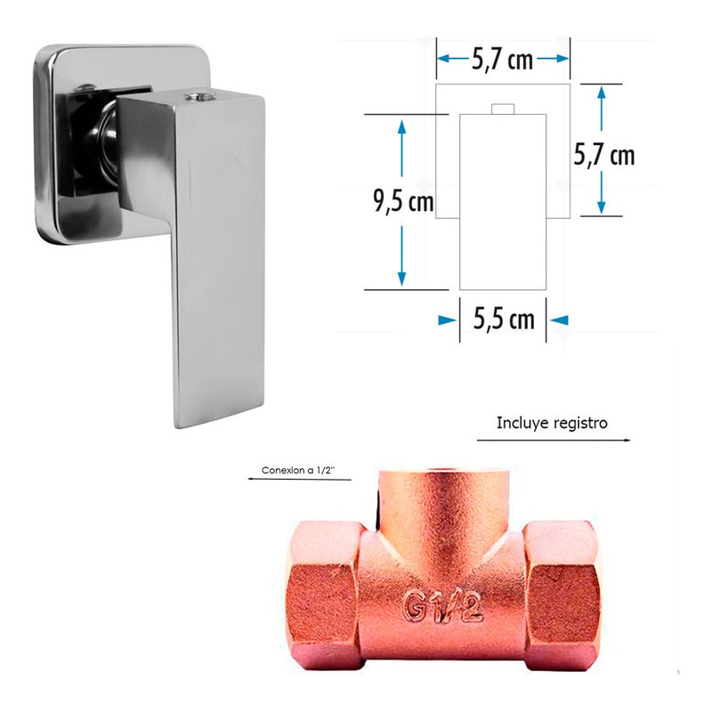 Kit Ducha Cuadrada 15cm+tubo+registro Manija Ducha Plat.