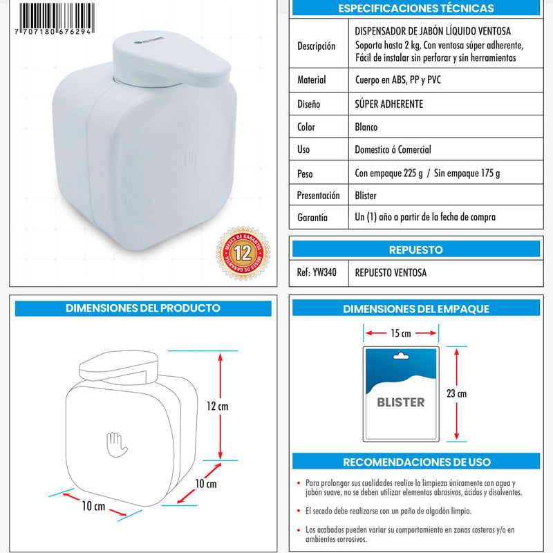 Dispensador Antibacterial Y Jabón Liquido, Sistema Push