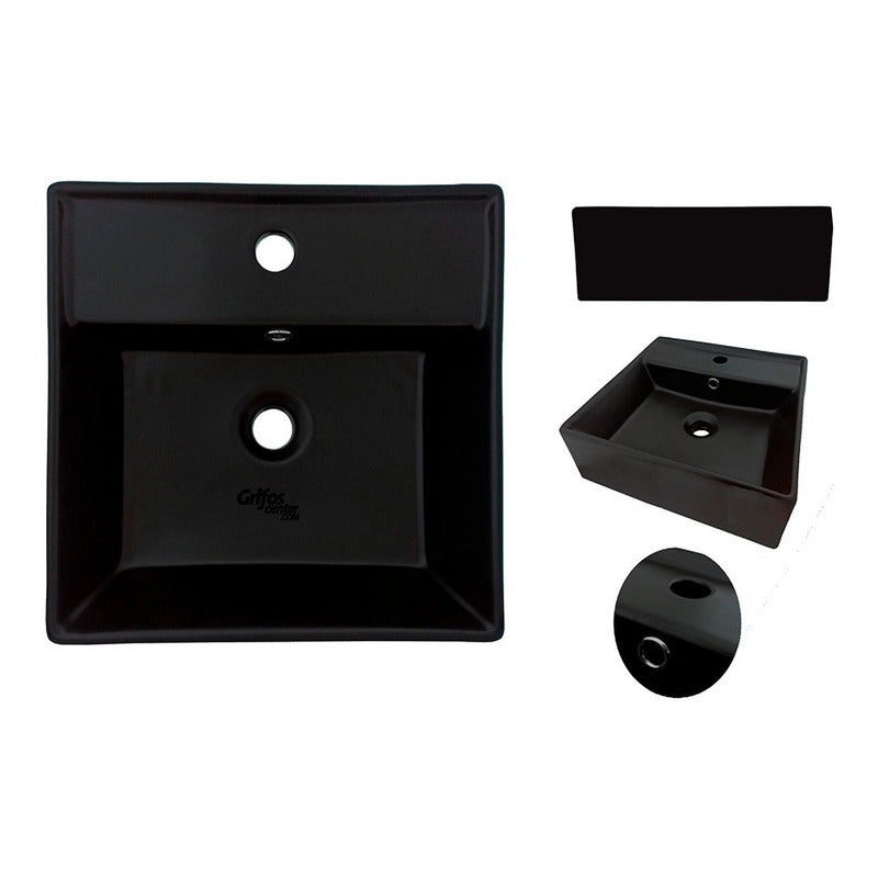 Lavamanos Cerámica Cuadrado Negro 38cm