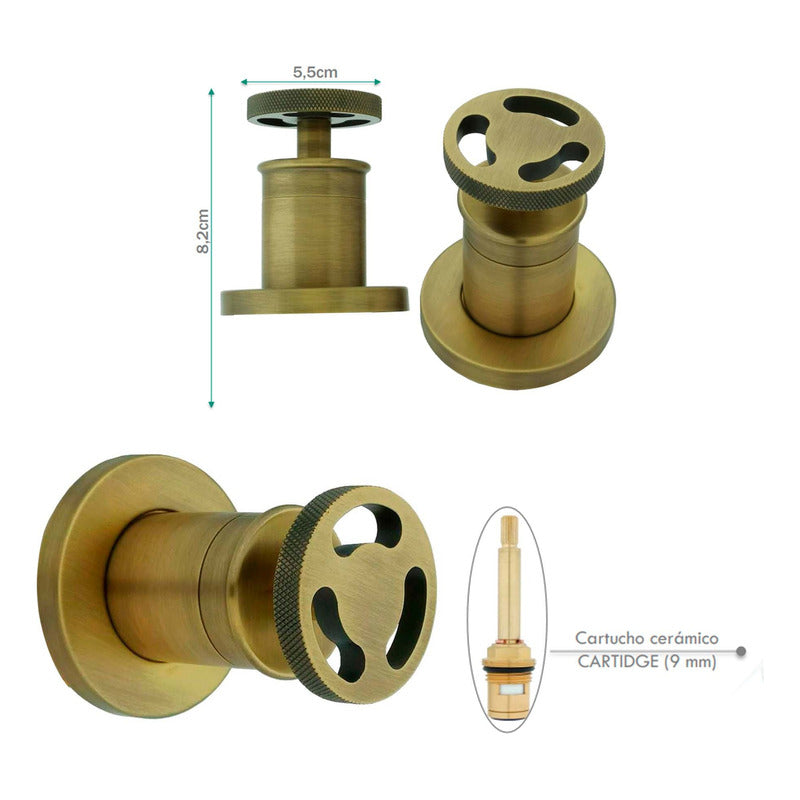 Kit Ducha Bronce Antiguo+tubo+ Mezclador Ducha+manijas Ind.