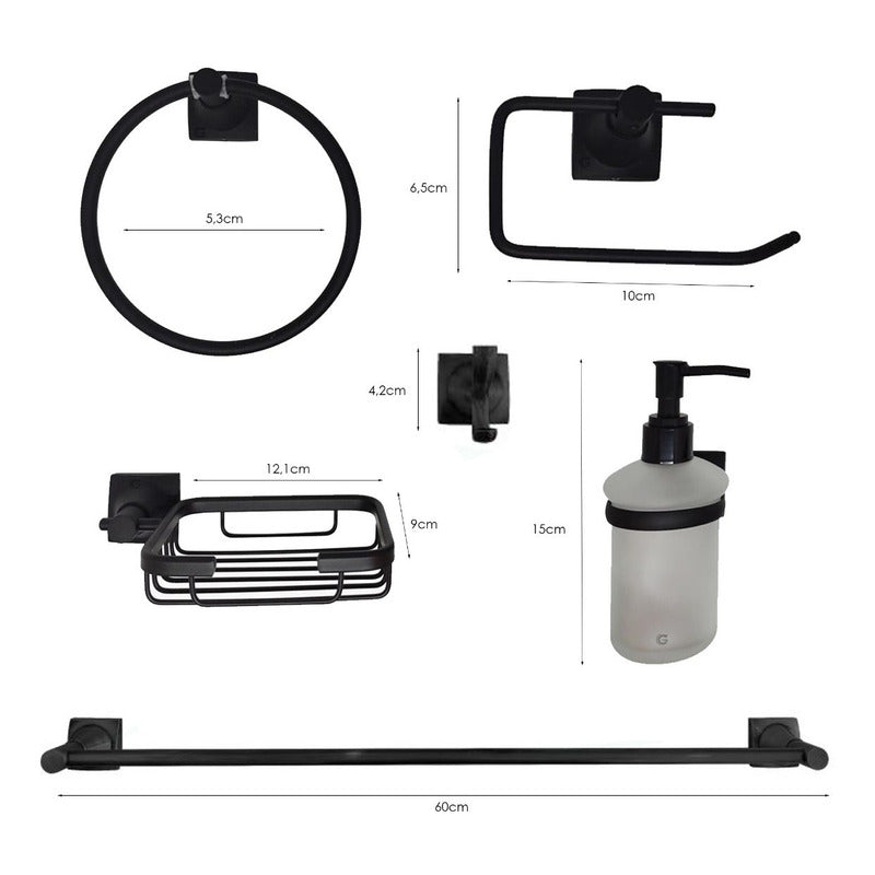 Juego De Accesorios Para Baño Negro Mate X6 Piezas