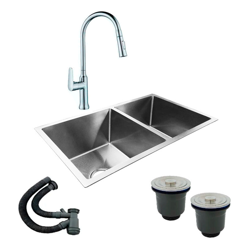 Combo Lavaplatos Doble 77*45cm+griferia Cromada+accesorios