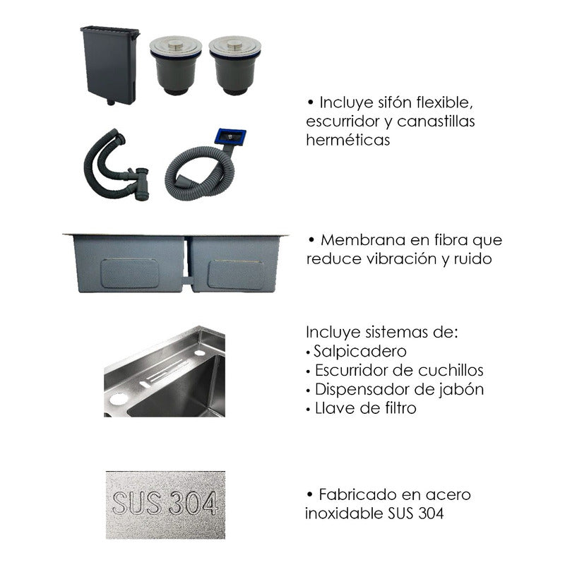 Lavaplatos Doble Pozo Con Escurridor Acero + Accesorios