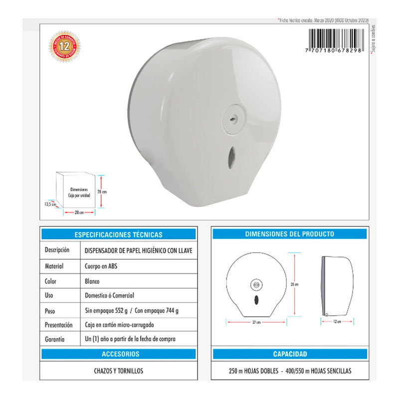 Dispensador De Papel Higienico Con Llave