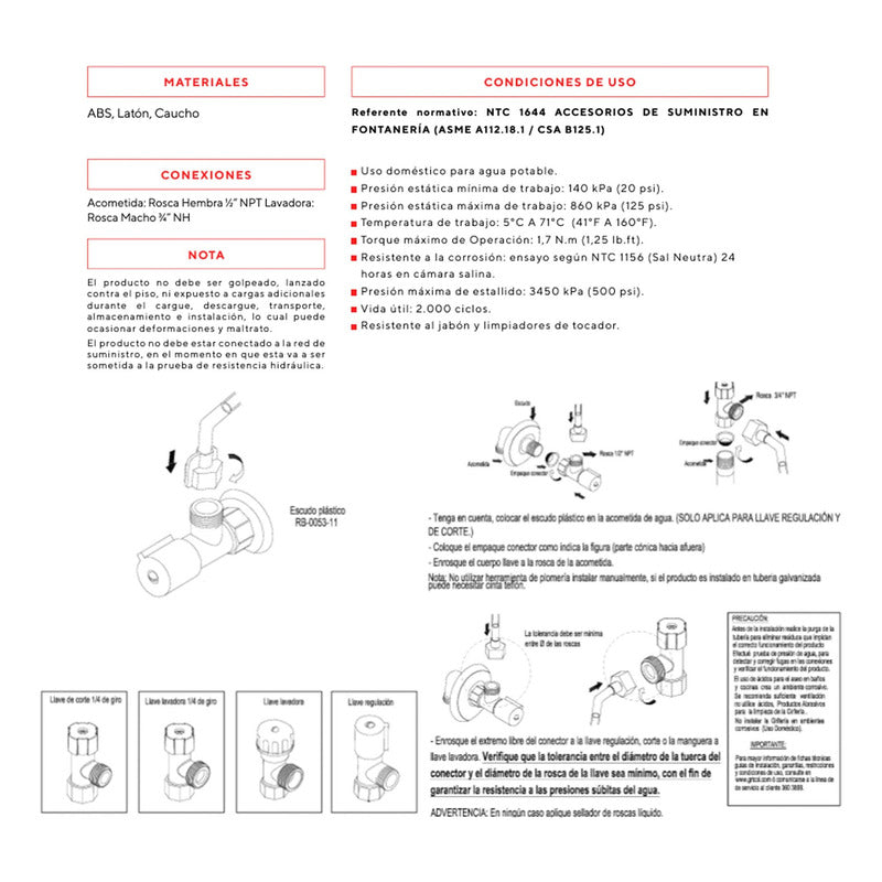 Grifo Lavadora Plástica Blanca