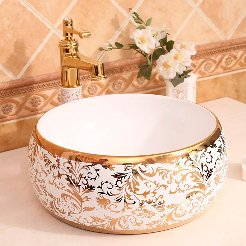 Lavamanos De Sobreponer Blanco/dorado Donna 31*31*14.5cm