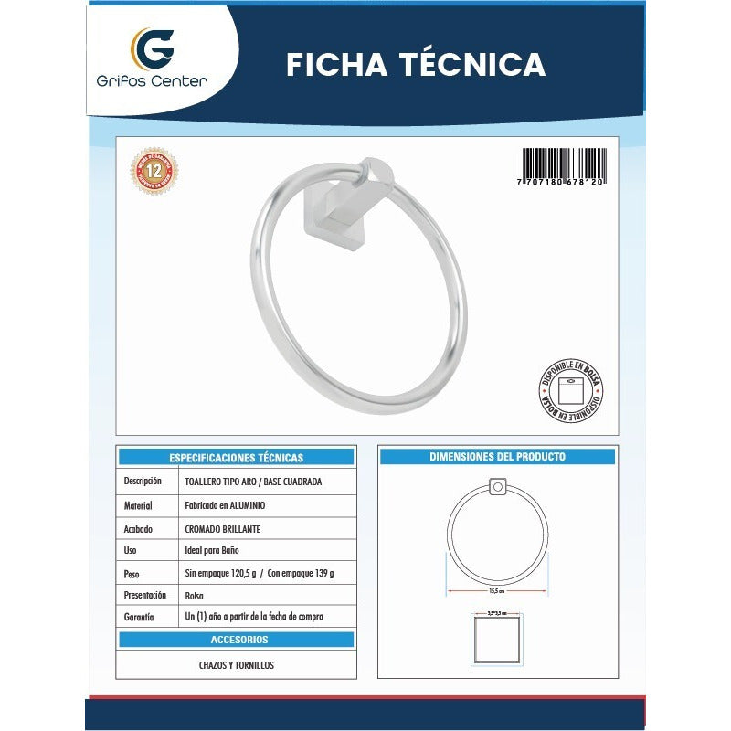 Toallero Tipo Aro Base Cuadrada En Aluminio