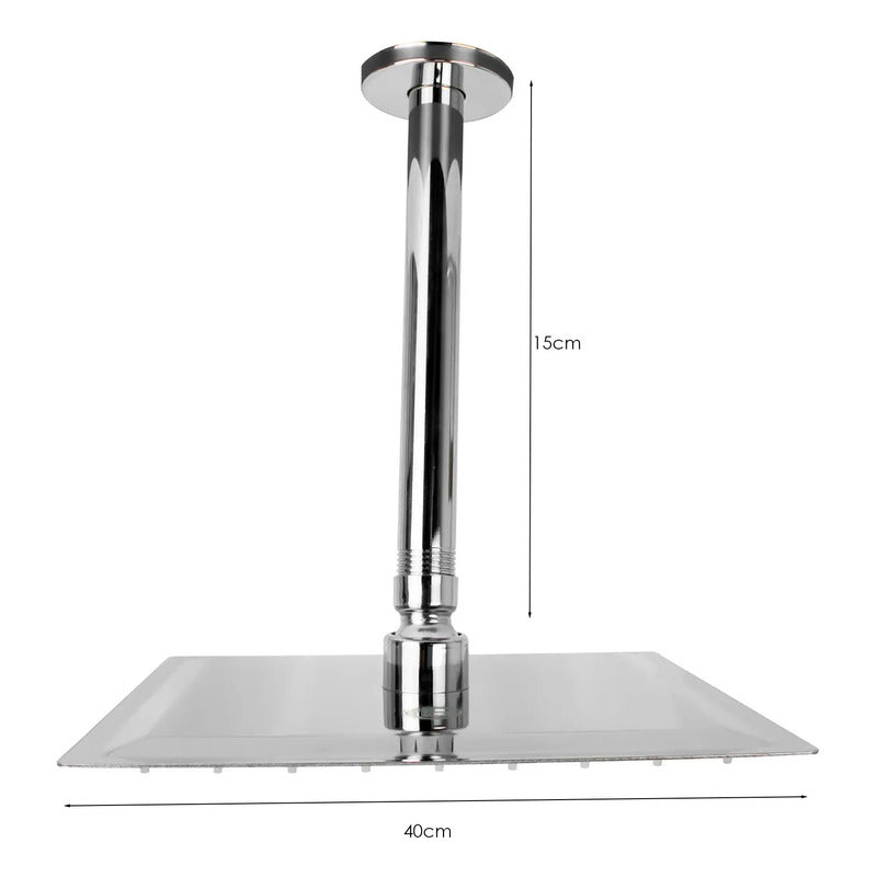Ducha, Regadera Cuadrada Metálica, 40 Cm Con Tubo De Techo