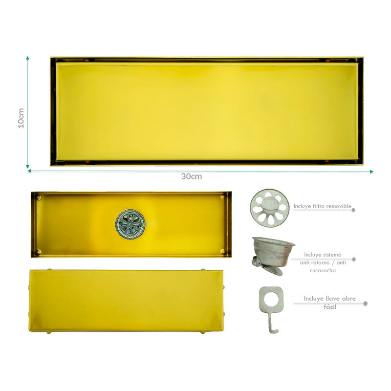 Rejilla De Piso Invisible 30*10cm Troya Vintage Dorado