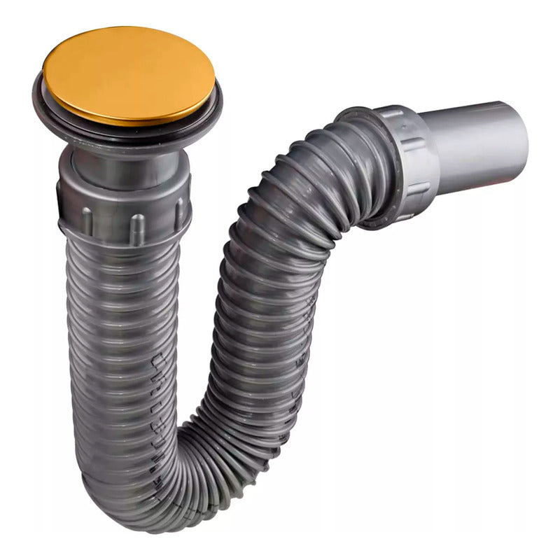 Sifón Lavamanos Flexible Gris Con Push Negro Mate