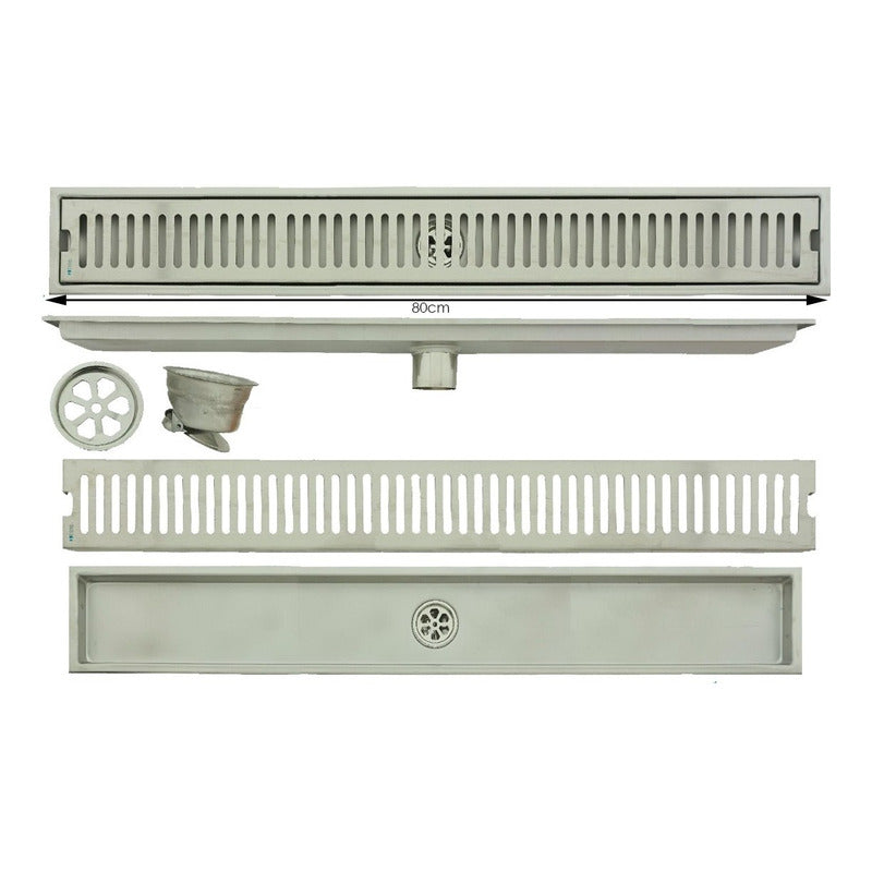 Rejilla De Piso Rectangular 80cm En Acero 304