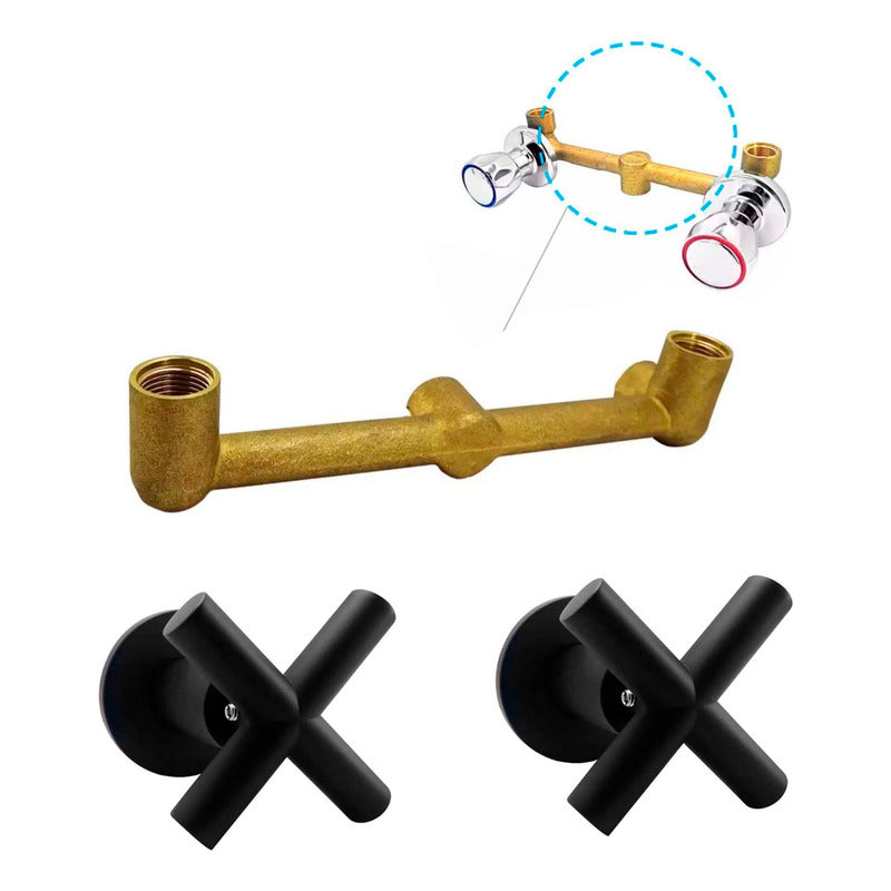 Kit Ducha 15cm +tubo + Mezclador Ducha + Manijas Cruz Negro
