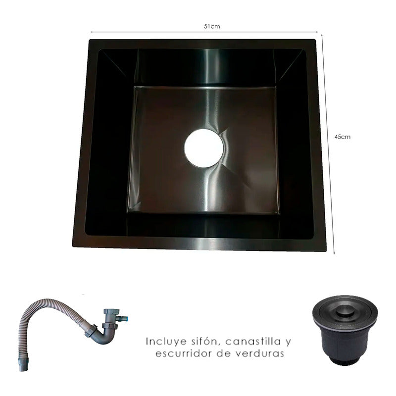 Combo Lavaplatos 51*45cm+griferia Lvp Negra L+ Accesorios