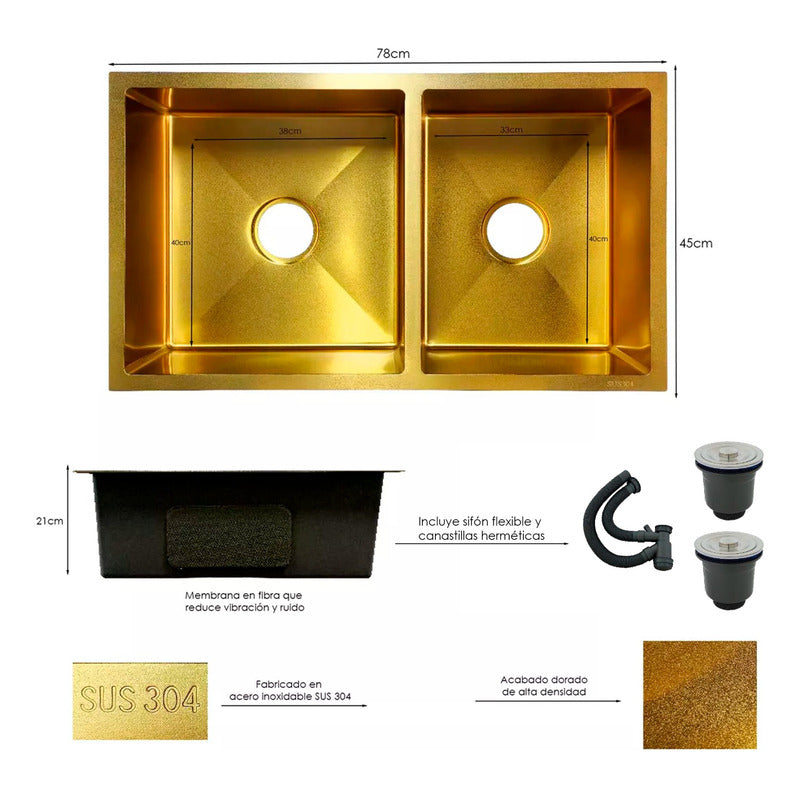 Lavaplatos Doble Pozo Dorado Vintage 78*45cm