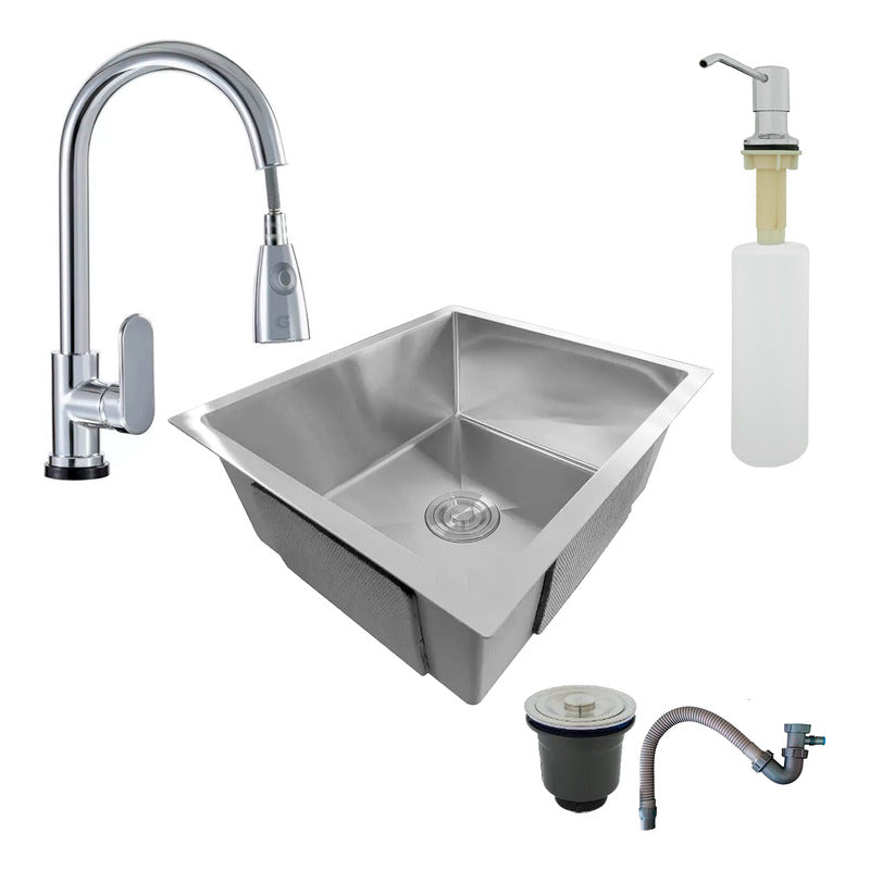 Combo Lavaplatos 60*45cm+grif.extraible+dispensador Y Acc