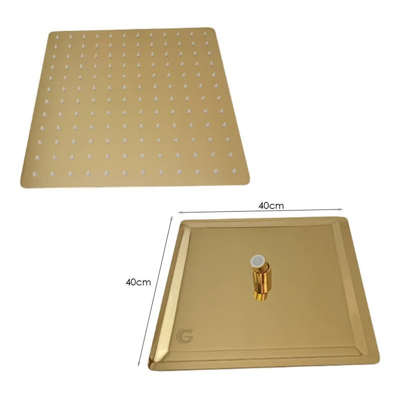 Kit De Ducha 20 X20 Cm + Tubo 40cm + Monocontrol Oro Vintage