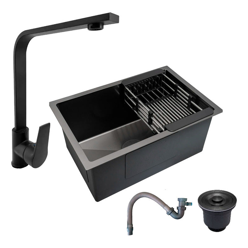 Combo Lavaplatos 70*45cm+griferia Lvp Negra Notte+ Accesorio