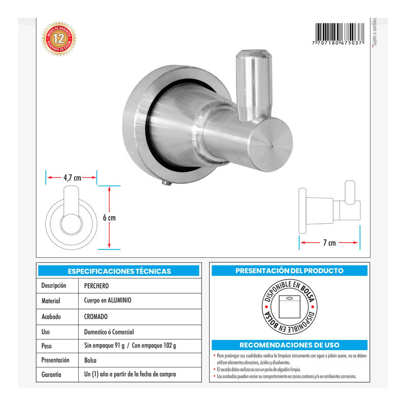 Perchero Para Baño En Aluminio Plateado