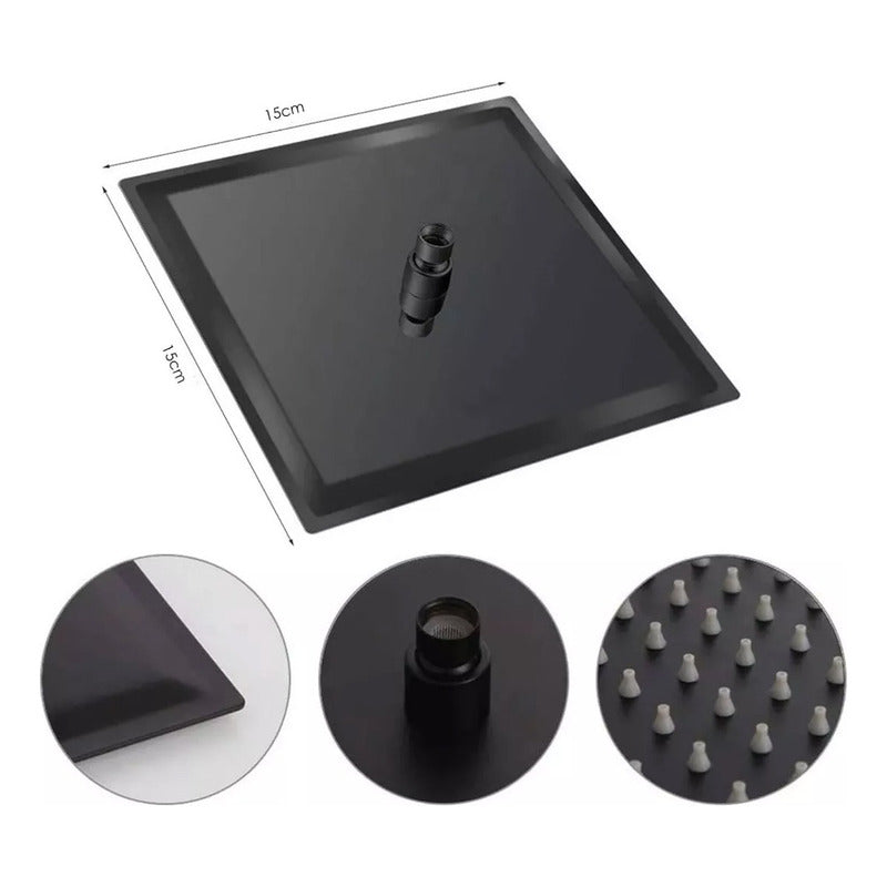 Kit Ducha 15cm +grifería Agua Fria+monocontrol Redondo Negro