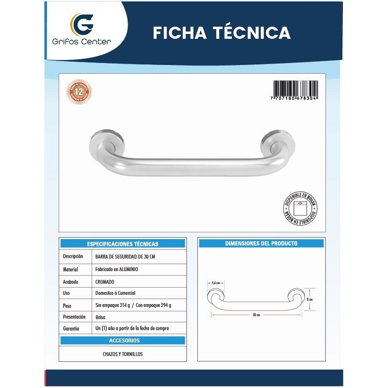 Barra De Seguridad De 30cm En Aluminio