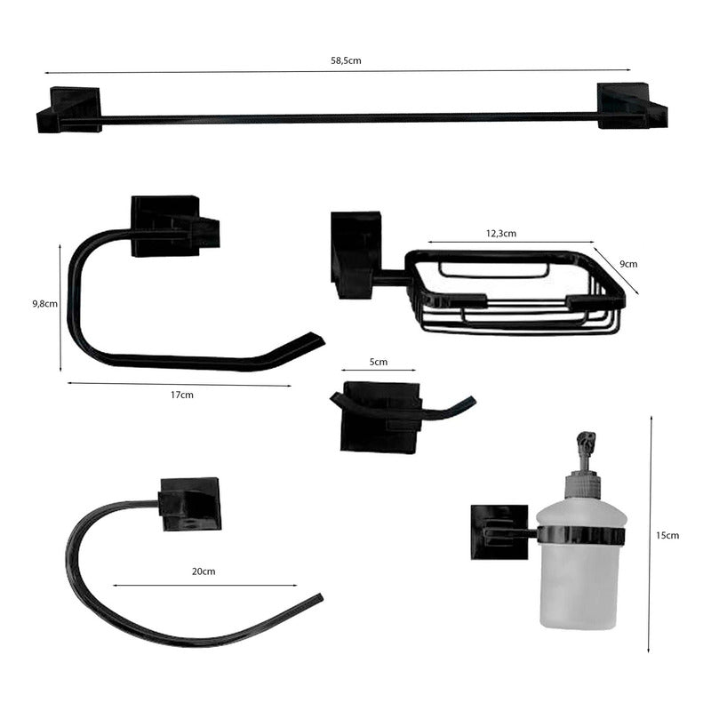 Juego De Accesorios Para Baño X6 Piezas Palace Negro Mate