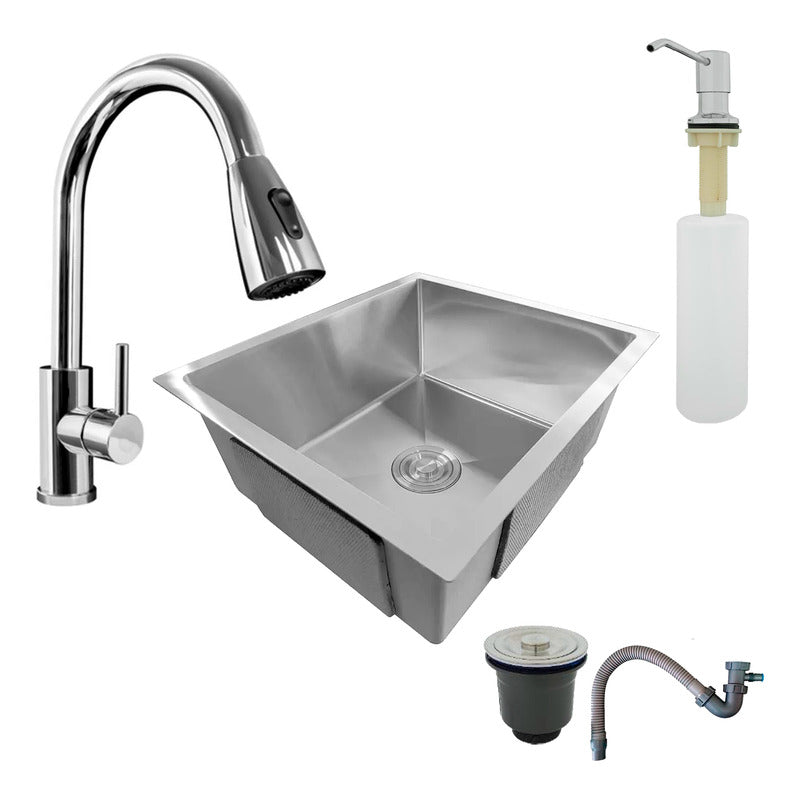 Combo Lavaplatos 60*45cm+griferia Extraible+dispensador+acc