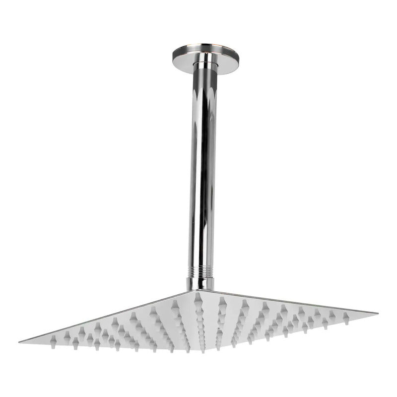 Ducha, Regadera Cuadrada Metálica, 40 Cm Con Tubo De Techo