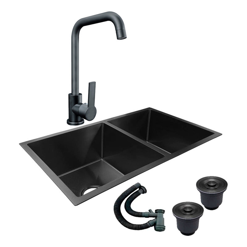 Combo Lavaplatos Doble 77*45cm+griferia Lvp Negra Mate+ Acc